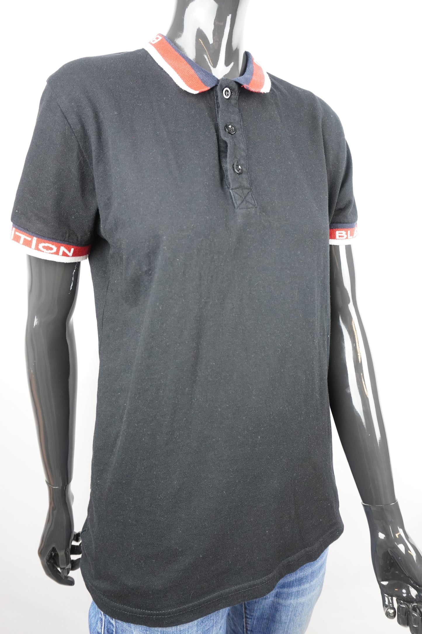 Poloshirt schwarz mit rot/weißem Rand